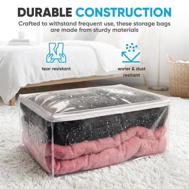 Alt view image 3 of 7 - Comforter Storage Bag Large 90L Clear Zippered Organizer for Blankets, Bedding, Clothes & Pillows, Durable Plastic Storage for Closet, Moving, Under Bed Dust & Moisture Protection