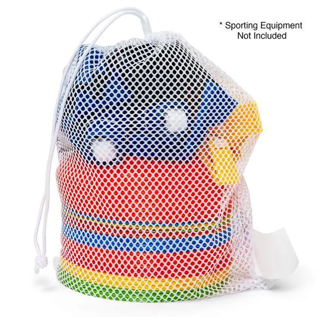 Alt view image 5 of 7 - Mesh Sports Equipment Bag- Black, 12" x 18"- Multipurpose, Nylon Drawstring Bag w/ Lock and ID Tag, for Sports Equipment, Balls, Swimming Gear - Breathable Stuff Sack