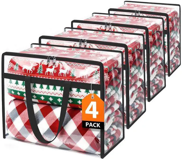 Main image of Clear Storage Bags, 4 Pack Under Bed Storage and Closet Organizers Containers, Vinyl Foldable Heavy-Duty Moving Bags with Zippers for Comforter, Bedding, Duvet, Blanket & Toy Storage, 40L