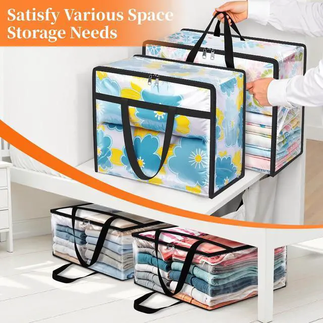 Alt view image 6 of 7 - Clear Storage Bags, 4 Pack Under Bed Storage and Closet Organizers Containers, Vinyl Foldable Heavy-Duty Moving Bags with Zippers for Comforter, Bedding, Duvet, Blanket & Toy Storage, 40L