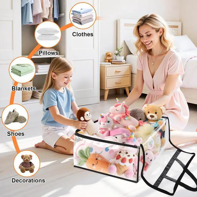 Alt view image 7 of 7 - Clear Storage Bags, 4 Pack Under Bed Storage and Closet Organizers Containers, Vinyl Foldable Heavy-Duty Moving Bags with Zippers for Comforter, Bedding, Duvet, Blanket & Toy Storage, 40L