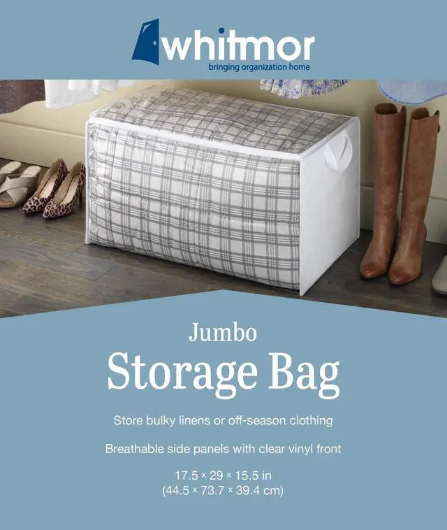 Alt view image 3 of 3 - Zippered Jumbo Storage Bag, Extra Large 34 Gallon (29"x17.5"x15.5"), Breathable Non-Woven Organizer with Clear Window, Big Moving Bag for Blankets, Clothing, Closet Organization, White