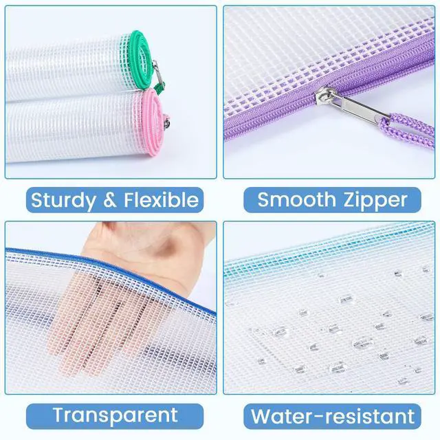 Alt view image 4 of 7 - =20 Pack Mesh Zipper Pouch Bags, A4 Letter Size, Zipper Bags with Label Pocket, Waterproof Bag for Classroom Organizer, School Office Teacher Supplies, Storage Pouches for Board Game Toy Storage