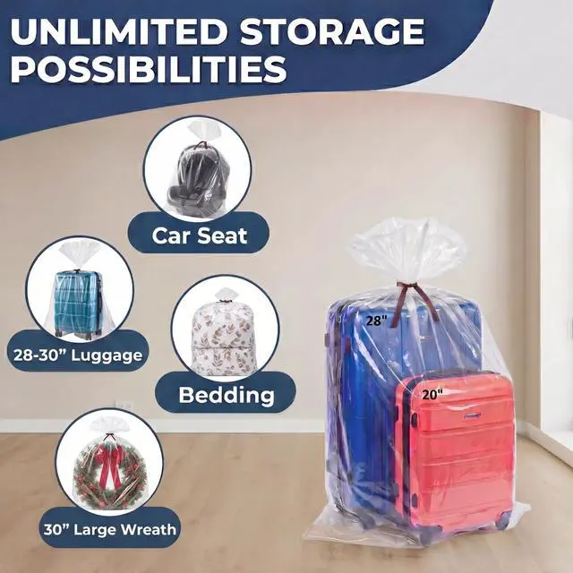 Alt view image 5 of 7 - 5 CT 40x60 inches Extra Large Clear Plastic Bags Perfect for Car Seat, Luggage, Suitcase, Stroller, Chair, Kids Bike and Attic Storage (2 Mil Flat Bags)