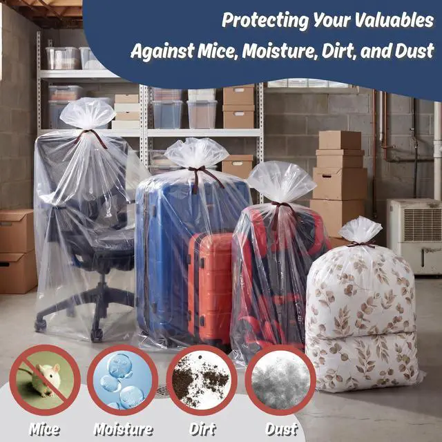Alt view image 7 of 7 - 5 CT 40x60 inches Extra Large Clear Plastic Bags Perfect for Car Seat, Luggage, Suitcase, Stroller, Chair, Kids Bike and Attic Storage (2 Mil Flat Bags)