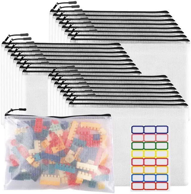 Main image of 24pcs Large Mesh Zipper Pouch File Bags Reusable Zippered Pouches for Organizing Classroom, Board Game Storage, Puzzle Bags Black