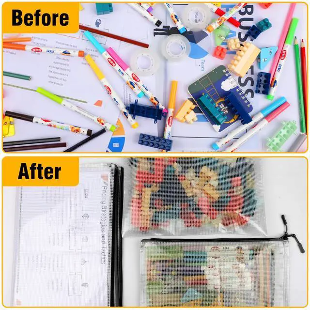 Alt view image 4 of 7 - 24pcs Large Mesh Zipper Pouch File Bags Reusable Zippered Pouches for Organizing Classroom, Board Game Storage, Puzzle Bags Black