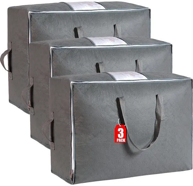 Main image of 105L Extra Large Storage Bags for Blankets, King Comforters, Bedding, Clothes, Pillows, Sheets - Closet Organizers and Storage with 4 Handles & Clear Window, Foldable & Breathable (Grey, 3pack)