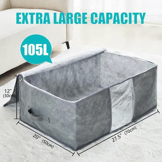 Alt view image 3 of 7 - 105L Extra Large Storage Bags for Blankets, King Comforters, Bedding, Clothes, Pillows, Sheets - Closet Organizers and Storage with 4 Handles & Clear Window, Foldable & Breathable (Grey, 3pack)