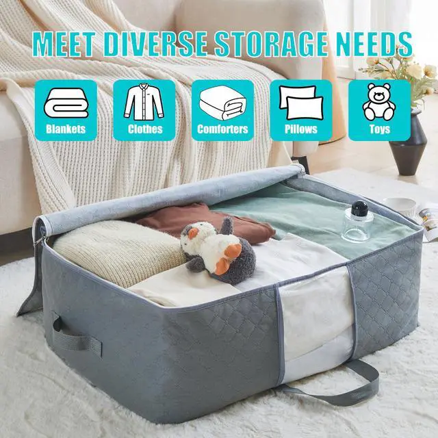 Alt view image 5 of 7 - 105L Extra Large Storage Bags for Blankets, King Comforters, Bedding, Clothes, Pillows, Sheets - Closet Organizers and Storage with 4 Handles & Clear Window, Foldable & Breathable (Grey, 3pack)