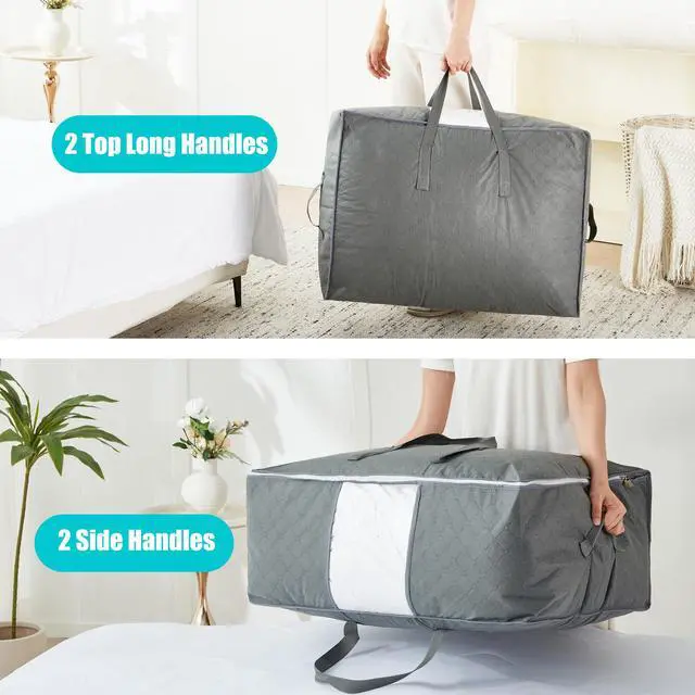 Alt view image 4 of 7 - 105L Extra Large Storage Bags for Blankets, King Comforters, Bedding, Clothes, Pillows, Sheets - Closet Organizers and Storage with 4 Handles & Clear Window, Foldable & Breathable (Grey, 3pack)