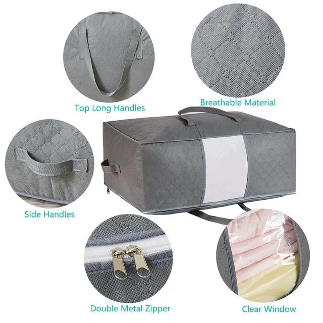 Alt view image 6 of 7 - 105L Extra Large Storage Bags for Blankets, King Comforters, Bedding, Clothes, Pillows, Sheets - Closet Organizers and Storage with 4 Handles & Clear Window, Foldable & Breathable (Grey, 3pack)