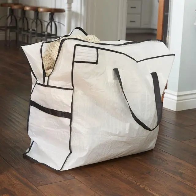 Alt view image 2 of 5 - 2622 MightyStor Large Storage Bag with Handles | Clothing and Linen Storage Bag | White Tarp with Black Trim