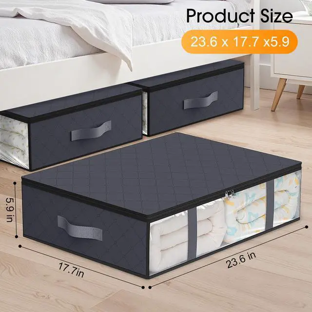 Alt view image 2 of 7 - Under Bed Storage Bags 3 Pack, 40L Large Clothes & Comforter Storage Containers with Clear Window, Breathable Fabric Organizer for Blankets, Bedding, Seasonal Clothing