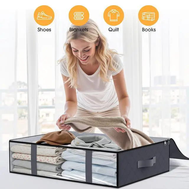Alt view image 5 of 7 - Under Bed Storage Bags 3 Pack, 40L Large Clothes & Comforter Storage Containers with Clear Window, Breathable Fabric Organizer for Blankets, Bedding, Seasonal Clothing