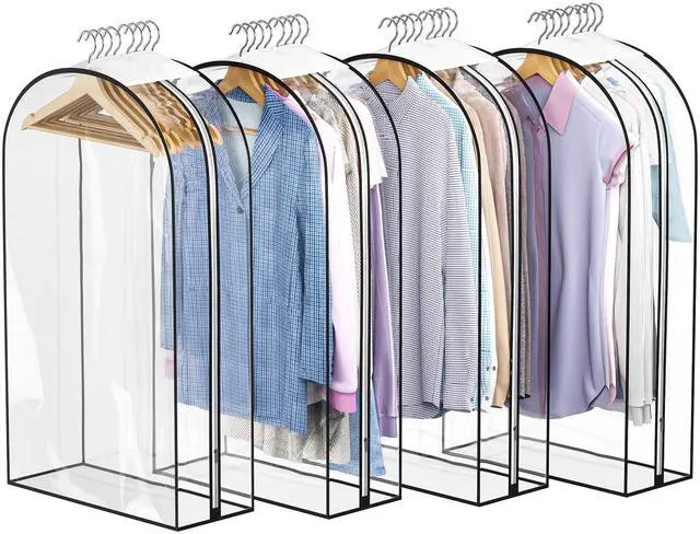 Main image of Clear Garment Bags for Hanging Clothes 10 Gusseted, Suit Bags for Closet Storage, Hanging Plastic Clothes Cover for Coat, Dress, Fur, Shirt, 4 Pack, 40 Long