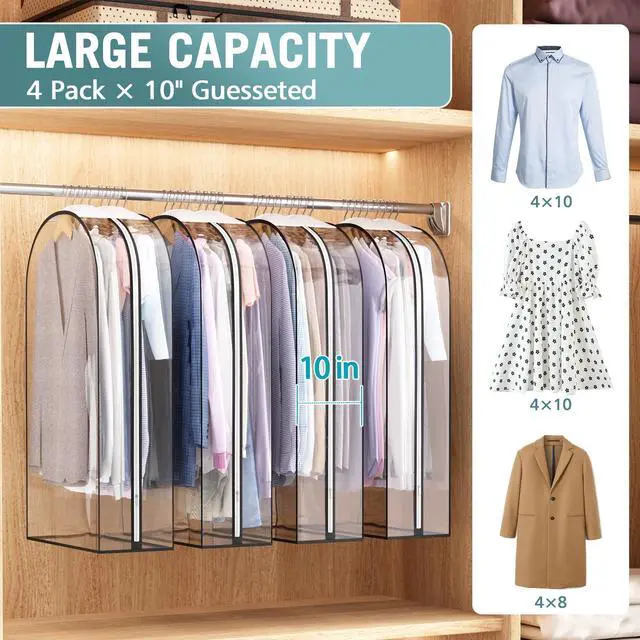 Alt view image 2 of 7 - Clear Garment Bags for Hanging Clothes 10 Gusseted, Suit Bags for Closet Storage, Hanging Plastic Clothes Cover for Coat, Dress, Fur, Shirt, 4 Pack, 40 Long
