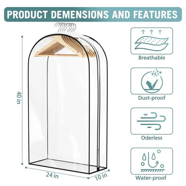 Alt view image 4 of 7 - Clear Garment Bags for Hanging Clothes 10 Gusseted, Suit Bags for Closet Storage, Hanging Plastic Clothes Cover for Coat, Dress, Fur, Shirt, 4 Pack, 40 Long