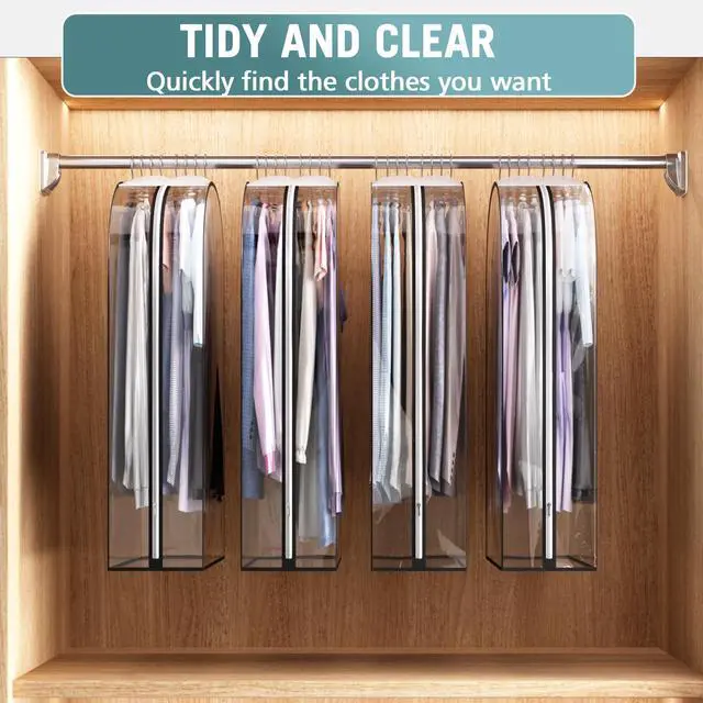 Alt view image 6 of 7 - Clear Garment Bags for Hanging Clothes 10 Gusseted, Suit Bags for Closet Storage, Hanging Plastic Clothes Cover for Coat, Dress, Fur, Shirt, 4 Pack, 40 Long
