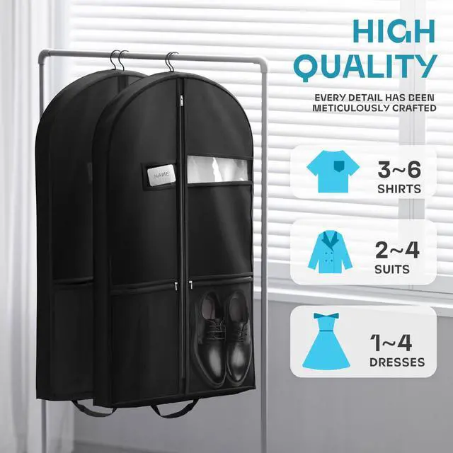 Alt view image 2 of 7 - 43" Travel Garment Bag with Accessories Zipper Pocket, Heavy Duty Suit Bag for Suits, Tuxedos, Dresses, Coats, Black, 1 pack