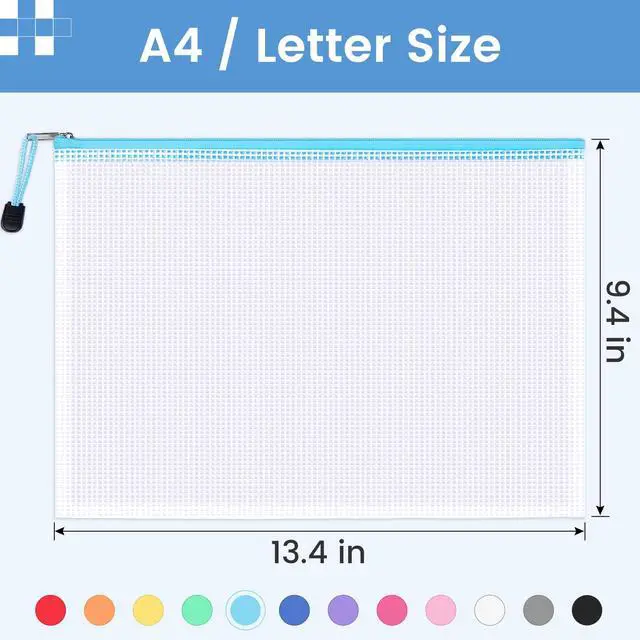 Alt view image 2 of 7 - 24 Pack Mesh Zipper Pouch with Sticky Labels, A4 Mesh Bags, Sturdy Letter Size File Folders Organizer, Office School Classroom Teacher Supplies, Toy Storage Bag Board Game Puzzles Organization