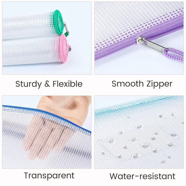 Alt view image 4 of 7 - 24 Pack Mesh Zipper Pouch with Sticky Labels, A4 Mesh Bags, Sturdy Letter Size File Folders Organizer, Office School Classroom Teacher Supplies, Toy Storage Bag Board Game Puzzles Organization