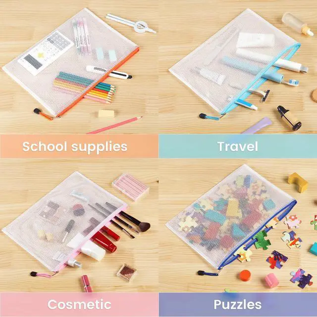 Alt view image 5 of 7 - 24 Pack Mesh Zipper Pouch with Sticky Labels, A4 Mesh Bags, Sturdy Letter Size File Folders Organizer, Office School Classroom Teacher Supplies, Toy Storage Bag Board Game Puzzles Organization