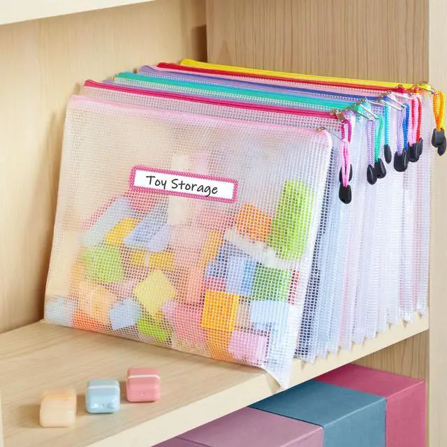 Alt view image 7 of 7 - 24 Pack Mesh Zipper Pouch with Sticky Labels, A4 Mesh Bags, Sturdy Letter Size File Folders Organizer, Office School Classroom Teacher Supplies, Toy Storage Bag Board Game Puzzles Organization