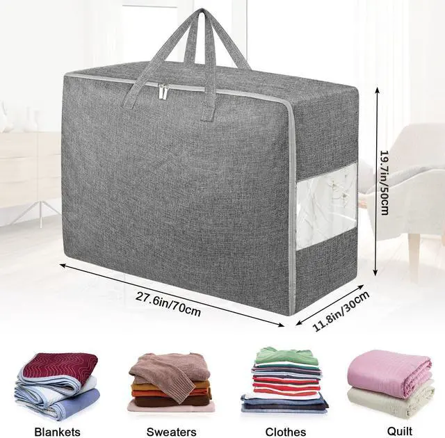 Alt view image 2 of 6 - 105L Extra Large Storage Bags, Folding Moving Comforter Blanket Storage Bags Closet Organizers and Storage Containers for Clothes with Strong Handles&Zippers Clear Window for Bedding Pillow Grey 2Pack