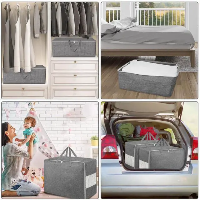 Alt view image 6 of 6 - 105L Extra Large Storage Bags, Folding Moving Comforter Blanket Storage Bags Closet Organizers and Storage Containers for Clothes with Strong Handles&Zippers Clear Window for Bedding Pillow Grey 2Pack