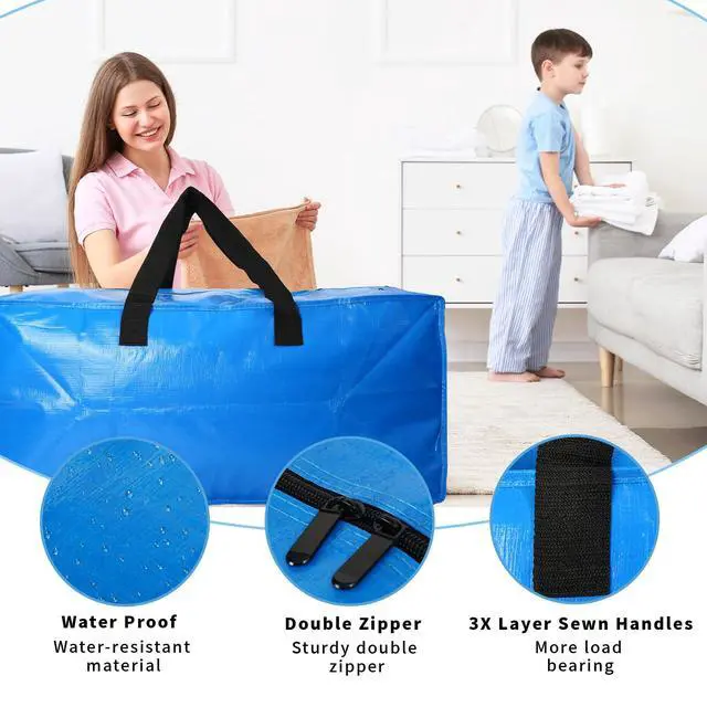 Alt view image 2 of 6 - 2 Pack Heavy Duty Extra Large Moving Bags Storage Tote - Strong Handles& Backpack Straps - Space Saving Storage Bags Alternative to Moving Boxes and Bins,Compatible with Ikea Frakta Cart, Blue