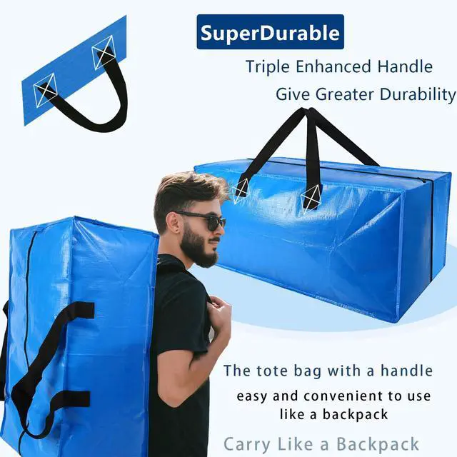 Alt view image 3 of 6 - 2 Pack Heavy Duty Extra Large Moving Bags Storage Tote - Strong Handles& Backpack Straps - Space Saving Storage Bags Alternative to Moving Boxes and Bins,Compatible with Ikea Frakta Cart, Blue