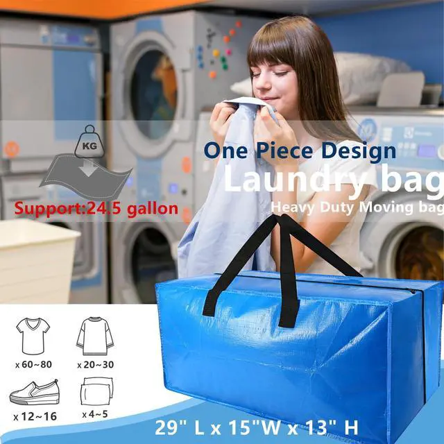 Alt view image 4 of 6 - 2 Pack Heavy Duty Extra Large Moving Bags Storage Tote - Strong Handles& Backpack Straps - Space Saving Storage Bags Alternative to Moving Boxes and Bins,Compatible with Ikea Frakta Cart, Blue