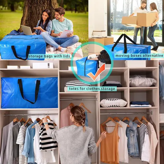 Alt view image 6 of 6 - 2 Pack Heavy Duty Extra Large Moving Bags Storage Tote - Strong Handles& Backpack Straps - Space Saving Storage Bags Alternative to Moving Boxes and Bins,Compatible with Ikea Frakta Cart, Blue