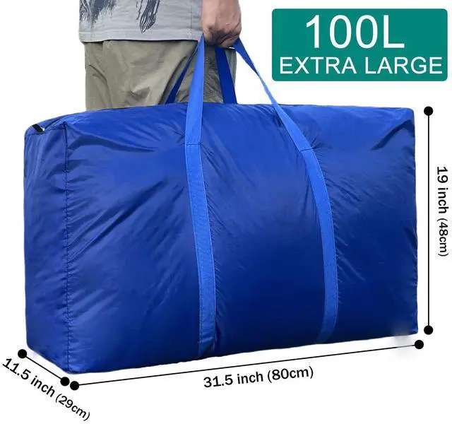Alt view image 2 of 6 - 100L Extra Large Storage Bags, Big Moving Bags with Strong Zippers & Carrying Handles, Packing Bags for Moving, Storage, Travel and Camping, Storage Totes For Space Saving (Blue, 2 Pack)