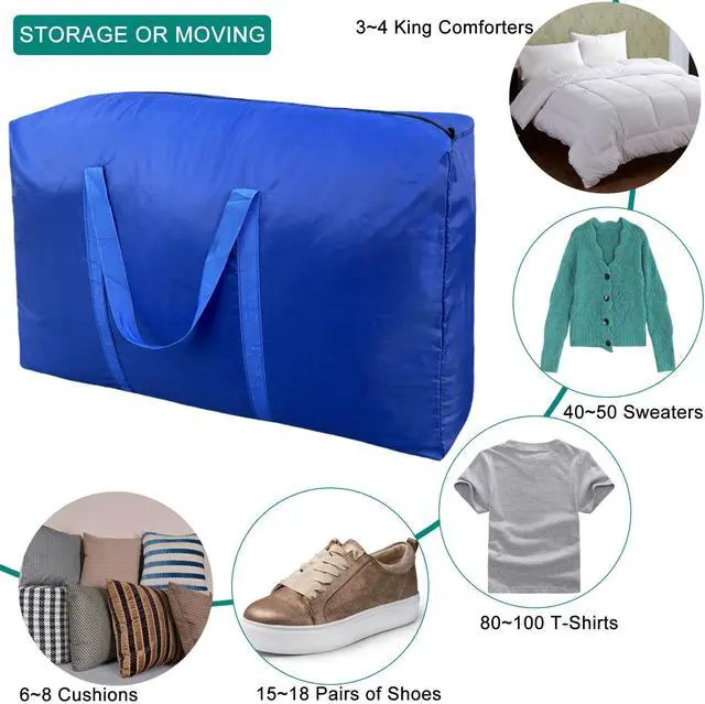Alt view image 5 of 6 - 100L Extra Large Storage Bags, Big Moving Bags with Strong Zippers & Carrying Handles, Packing Bags for Moving, Storage, Travel and Camping, Storage Totes For Space Saving (Blue, 2 Pack)