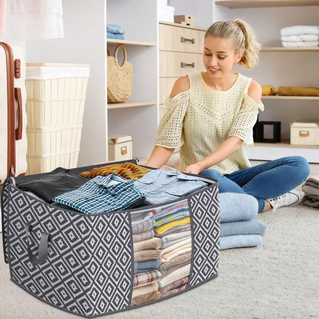 Alt view image 7 of 7 - Direct 100L, 3 Pack, Storage Containers, Large Clothes Storage Bins Foldable Organization and Storage Bags with Reinforced Handle, Clear Window for Bedding, Blankets, Clothing, Grey