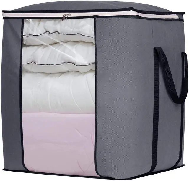 Main image of 120L Extra Large Blanket Storage Bags Breathable Clothes Storage Containers for King Comforter Bedding Pillow Sheet, Reinforced Handles, Grey