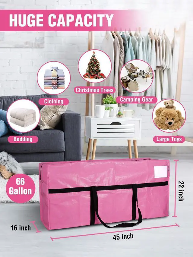Alt view image 2 of 7 - 1-Pack 66 Gallon Extra Large Moving Bags with Zippers & Carry Handles, Heavy-Duty Storage Totes, 45" x 16" x 22", Holds Up to 110 lbs, for Moving, Dorm Move-In & Storage Organization, Pink