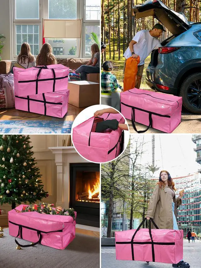 Alt view image 7 of 7 - 1-Pack 66 Gallon Extra Large Moving Bags with Zippers & Carry Handles, Heavy-Duty Storage Totes, 45" x 16" x 22", Holds Up to 110 lbs, for Moving, Dorm Move-In & Storage Organization, Pink
