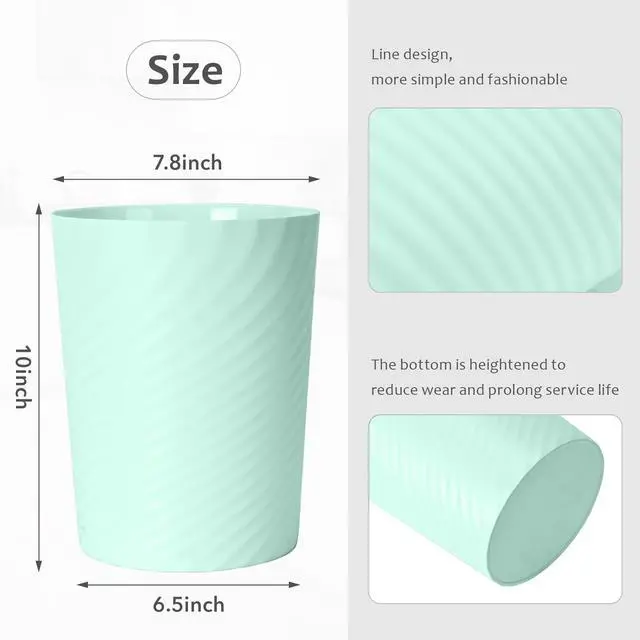 Alt view image 7 of 7 - Small Plastic Trash Can - 1.8 Gallon - Light Green - Wastebasket Garbage Can Container