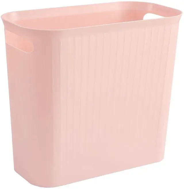 Main image of Small Trash Can, 3.5 Gallon Garbage Can Slim Waste Basket Plastic Trash Bin Container with Handles for Bathroom, Bedroom, Office, Home, Dorm Room, Kitchen, Rectangular, Rosette Pink