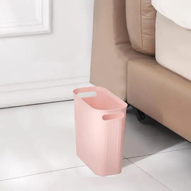 Alt view image 2 of 6 - Small Trash Can, 3.5 Gallon Garbage Can Slim Waste Basket Plastic Trash Bin Container with Handles for Bathroom, Bedroom, Office, Home, Dorm Room, Kitchen, Rectangular, Rosette Pink