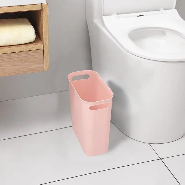 Alt view image 4 of 6 - Small Trash Can, 3.5 Gallon Garbage Can Slim Waste Basket Plastic Trash Bin Container with Handles for Bathroom, Bedroom, Office, Home, Dorm Room, Kitchen, Rectangular, Rosette Pink