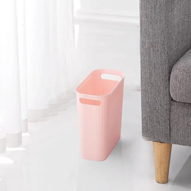Alt view image 5 of 6 - Small Trash Can, 3.5 Gallon Garbage Can Slim Waste Basket Plastic Trash Bin Container with Handles for Bathroom, Bedroom, Office, Home, Dorm Room, Kitchen, Rectangular, Rosette Pink