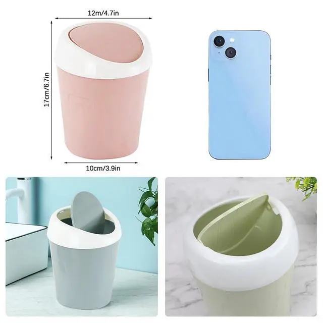 Alt view image 2 of 7 - Mini Swing Lid Desktop Trash Can, Blue + Green + Pink, Plastic, 3 Colors, 180 Count