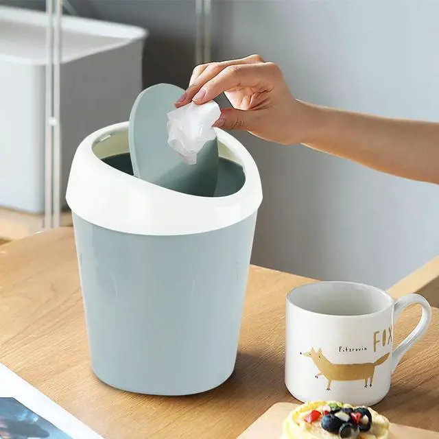 Alt view image 5 of 7 - Mini Swing Lid Desktop Trash Can, Blue + Green + Pink, Plastic, 3 Colors, 180 Count
