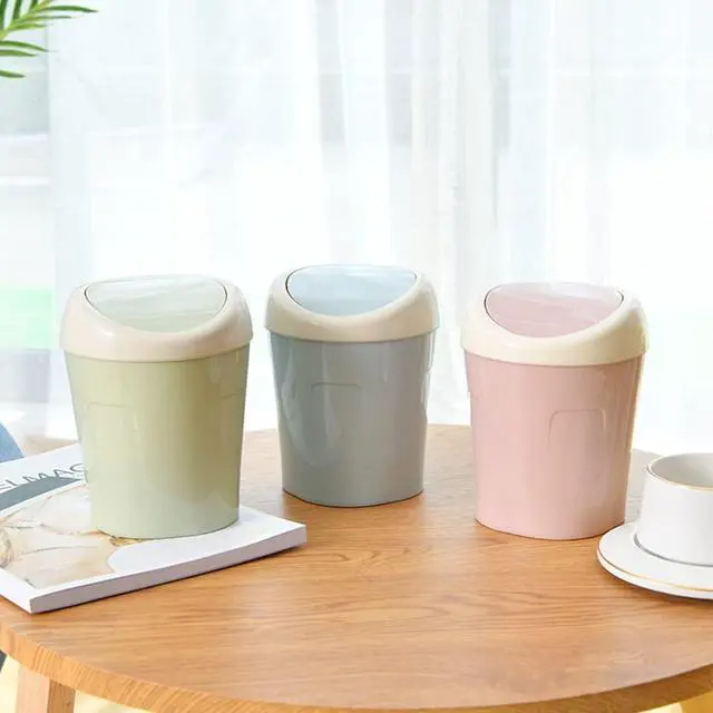 Alt view image 6 of 7 - Mini Swing Lid Desktop Trash Can, Blue + Green + Pink, Plastic, 3 Colors, 180 Count