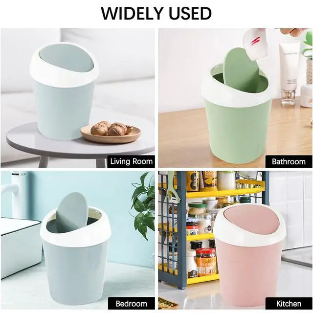 Alt view image 7 of 7 - Mini Swing Lid Desktop Trash Can, Blue + Green + Pink, Plastic, 3 Colors, 180 Count