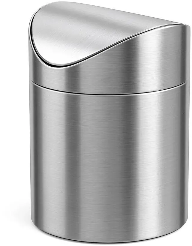 Main image of Small Mini Trash Can with Lid, Brushed Stainless Steel Small Tiny Mini Trash Bin Can, Mini Countertop Trash Cans for Desk Office, Swing Top Trash Bin 1.5 L/0.40 Gal (Sliver)